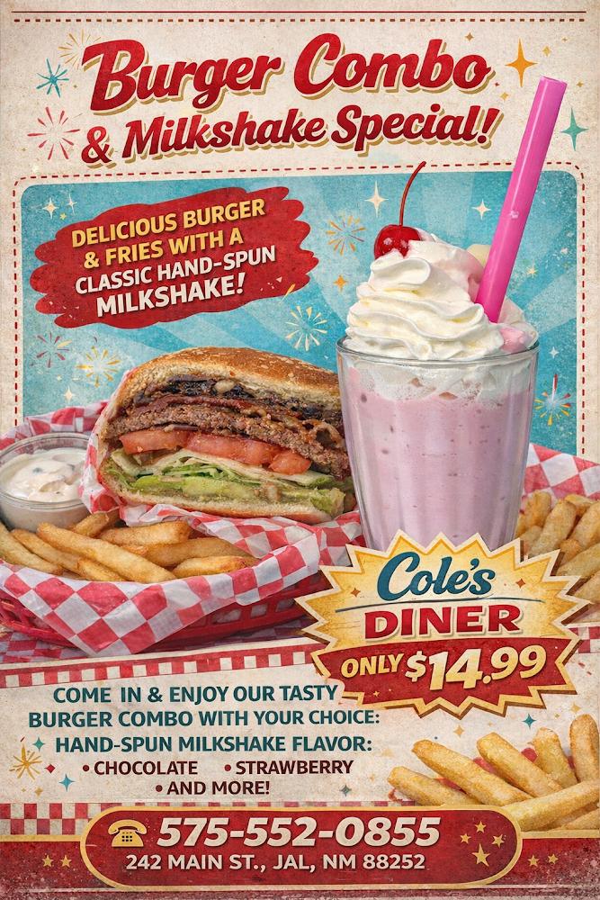 Cole's Diner Menu image 1